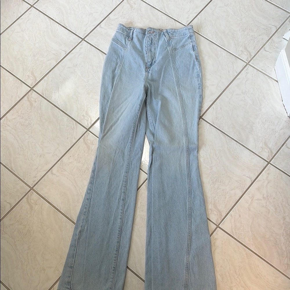 Free People Light Blue High-Rise Wide Leg Jeans